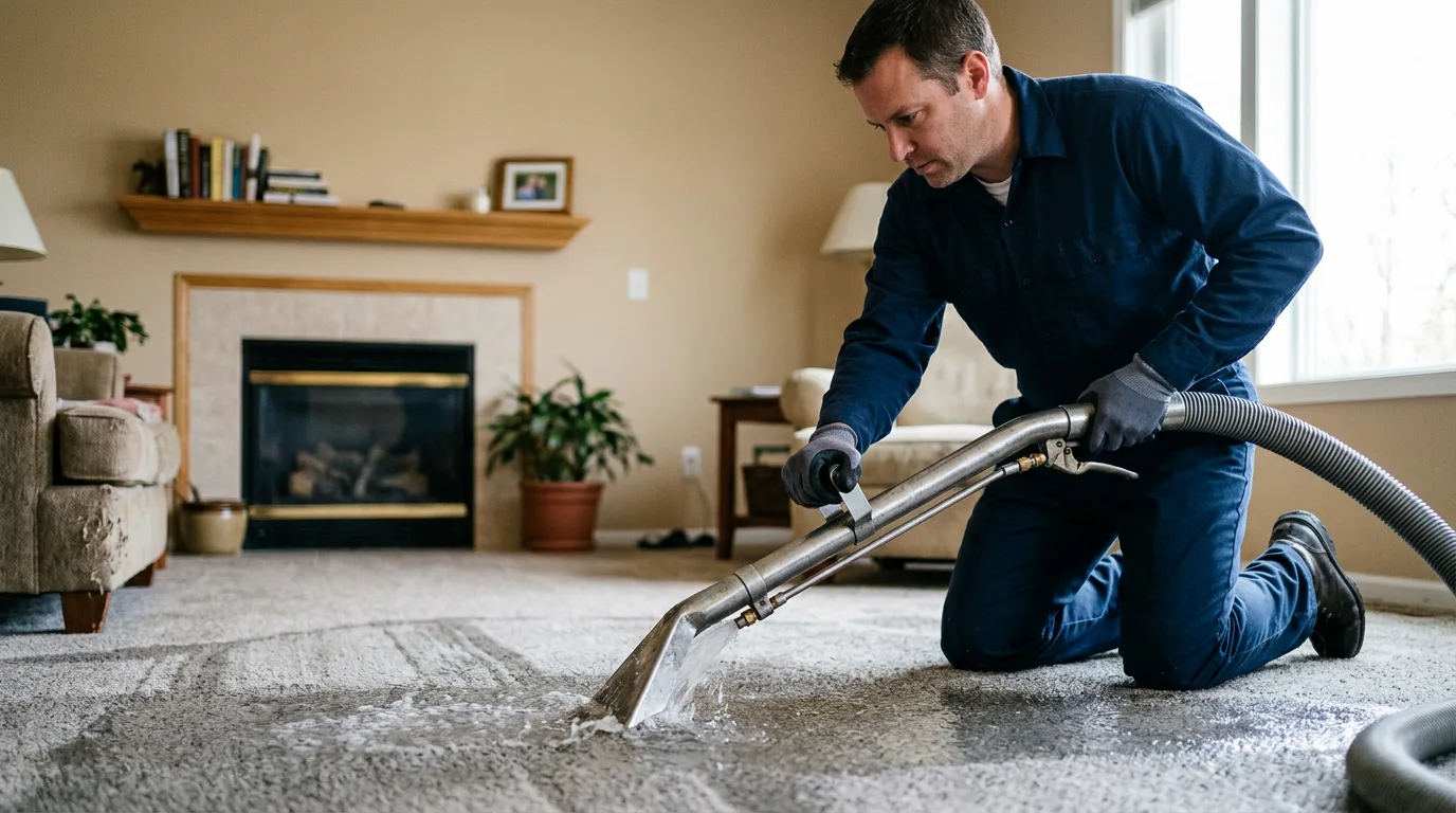 Water damage restoration technician working near Auburn, IL